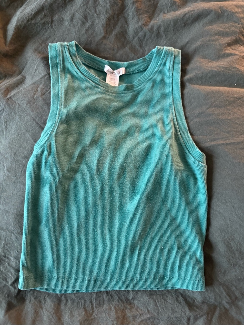 Ribbed High Neck Racerback Crop Tank Top Green S